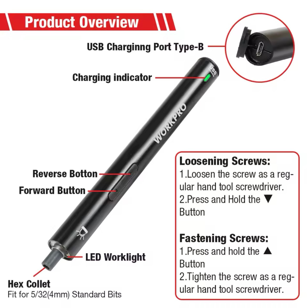 WORKPRO 3.6V Electric Screwdiver Set