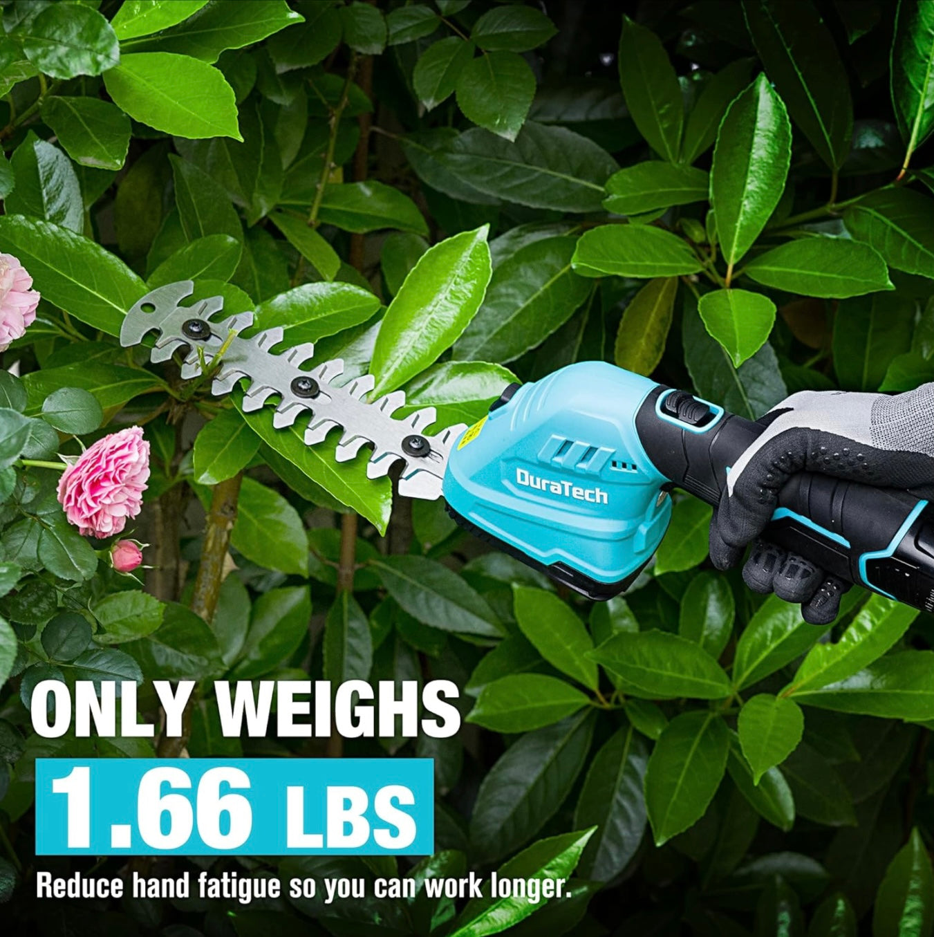 DURATECH 12V 2-in-1 Cordless Hedge Trimmer w/ 2.0Ah Li-Ion Battery, Charger & Storage Bag