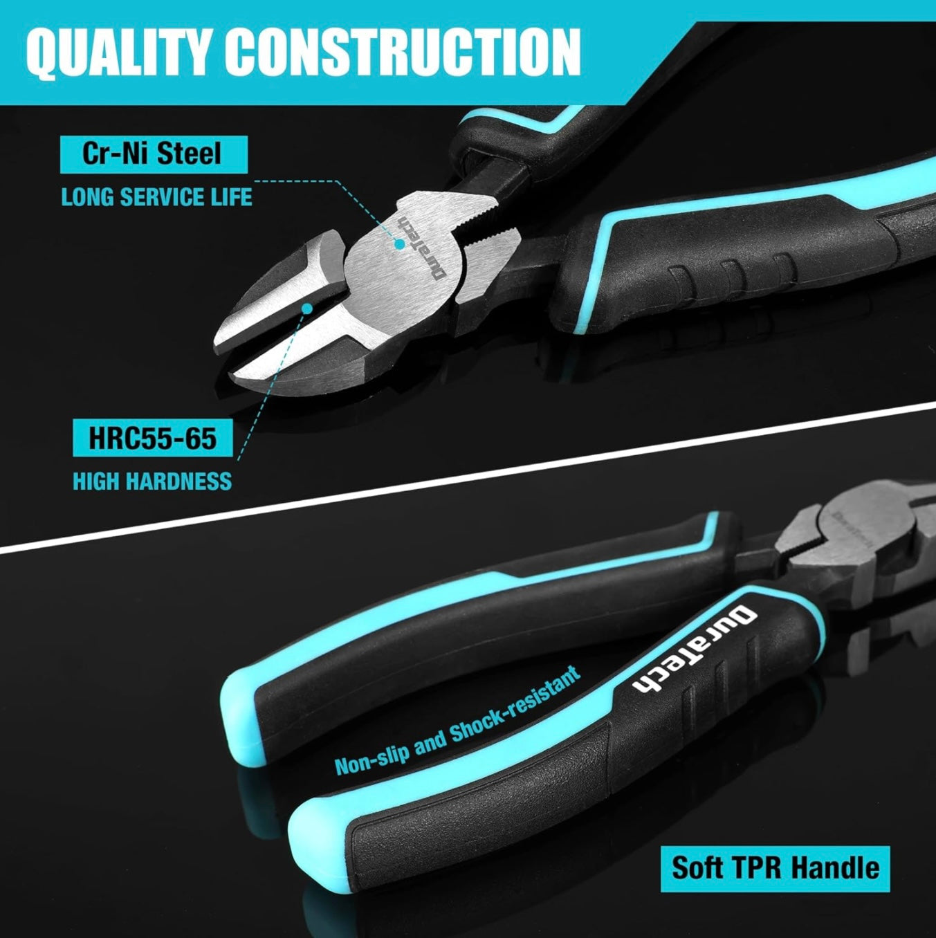 DURATECH 4PC Pliers Set w/ Rolling Pouch (10" Groove Joint Pliers, 8" Long Needle Nose, 6" Slip Joint, 6" Diagonal)