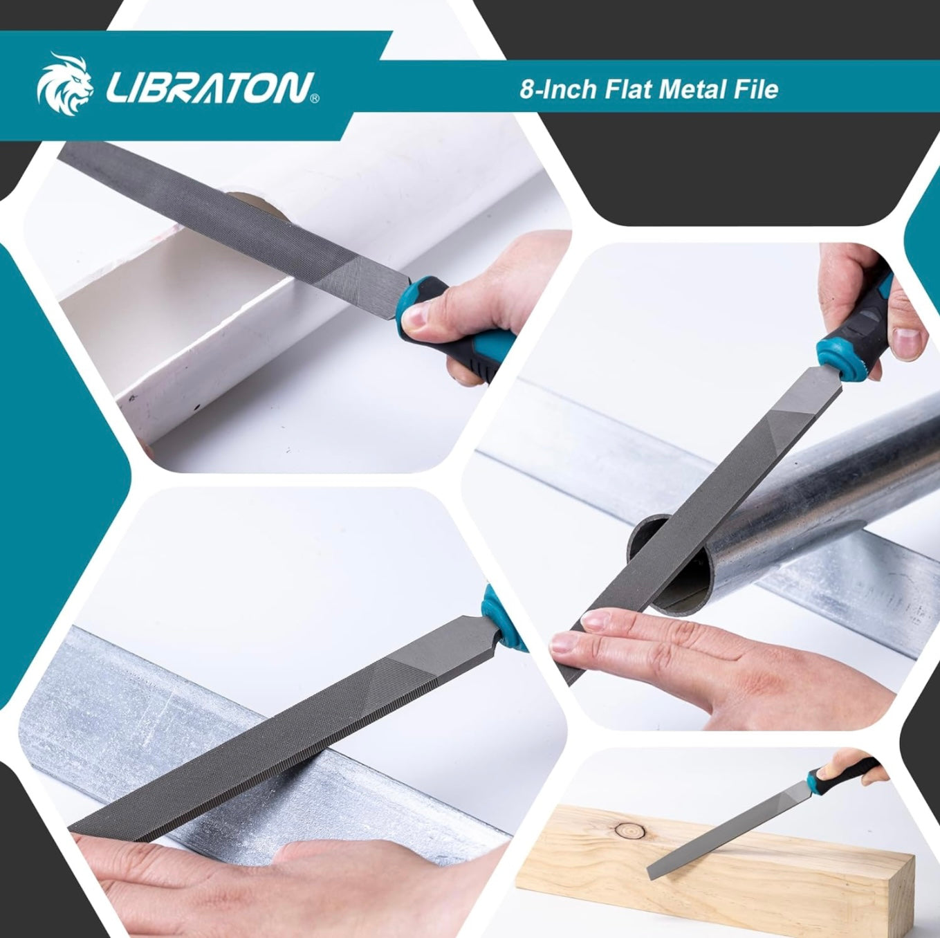 LIBRATON 8” Flat Metal File w/ Ergonomic Handle