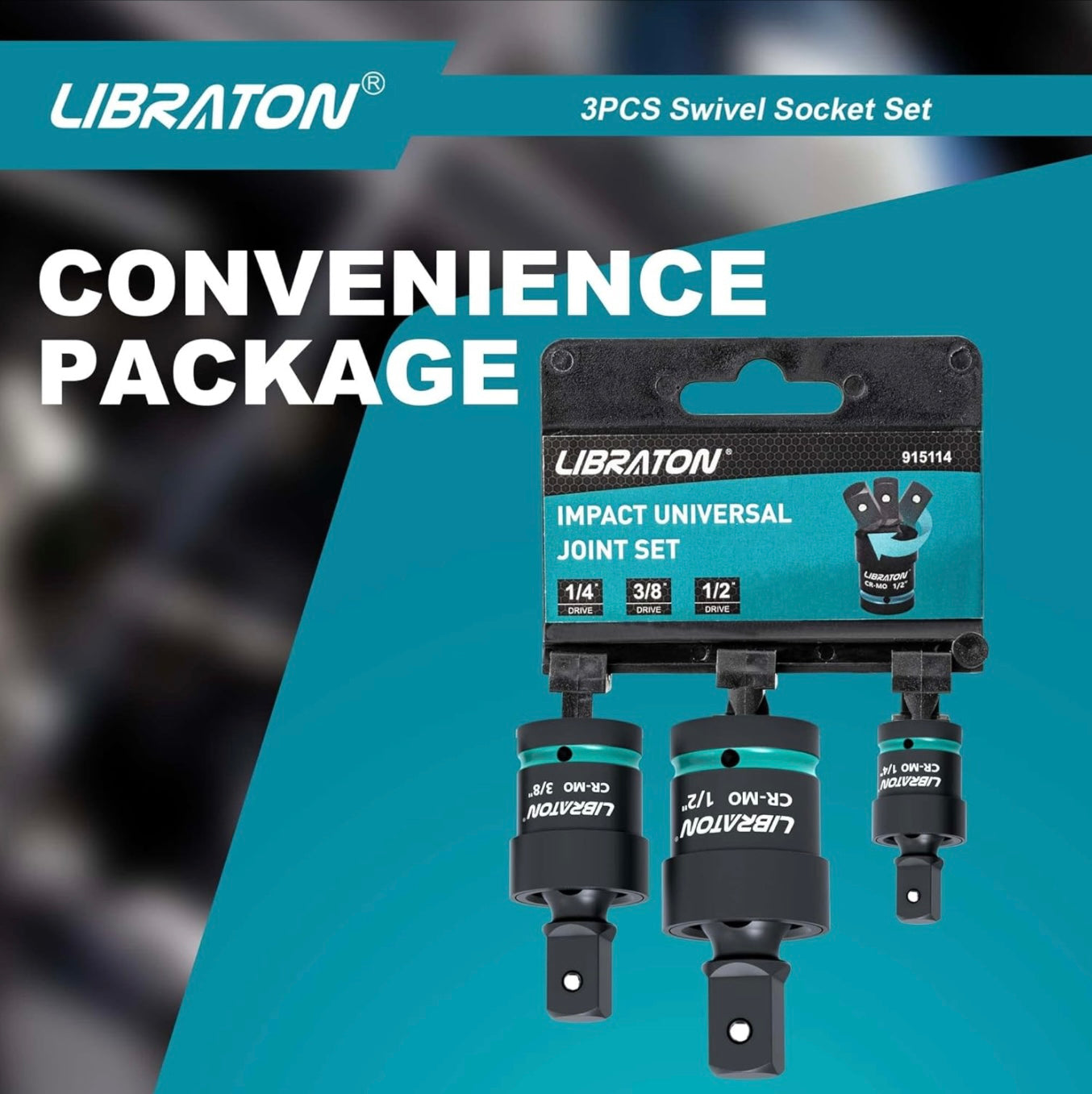 LIBRATON 3PC Impact Swivel Socket - 1/4”, 3/8”, 1/2” Drive