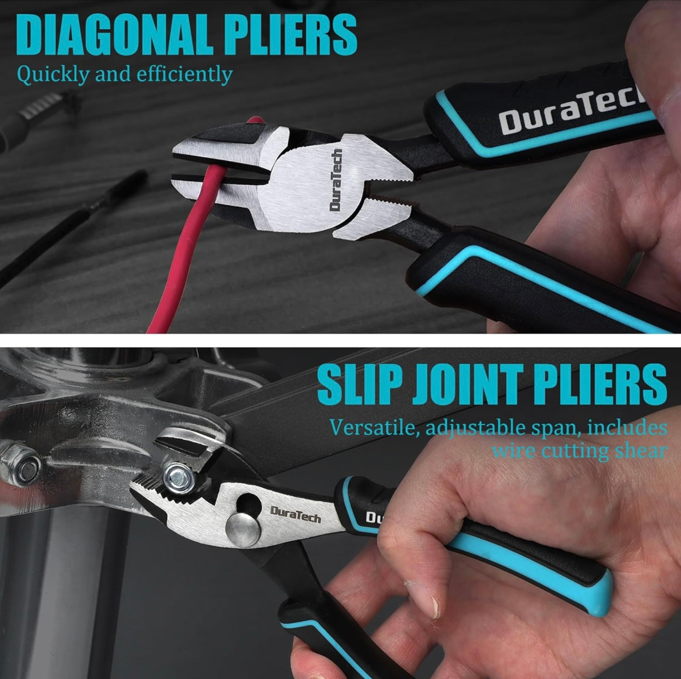 DURATECH 4PC Pliers Set w/ Rolling Pouch (10" Groove Joint Pliers, 8" Long Needle Nose, 6" Slip Joint, 6" Diagonal)