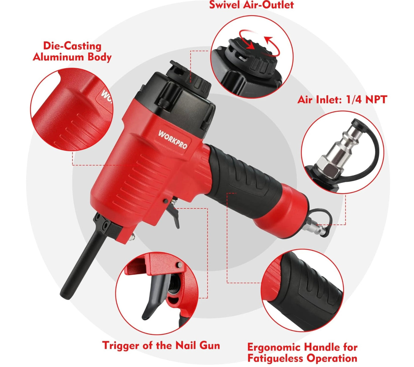 WORKPRO Pneumatic Nail Remover, 60-100 PSI, Removes 9-16 Gauge Nails