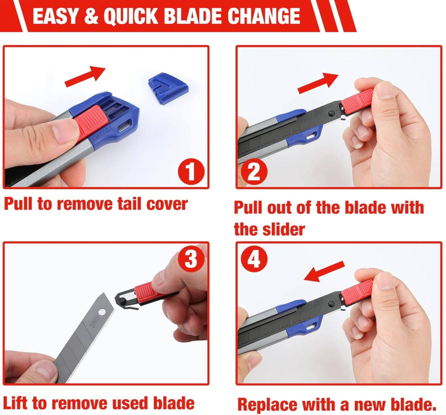 WORKPRO Quick-Change Folding Utility Knife & Retractable Snap-Off Box Cutter w/ Extra Blades