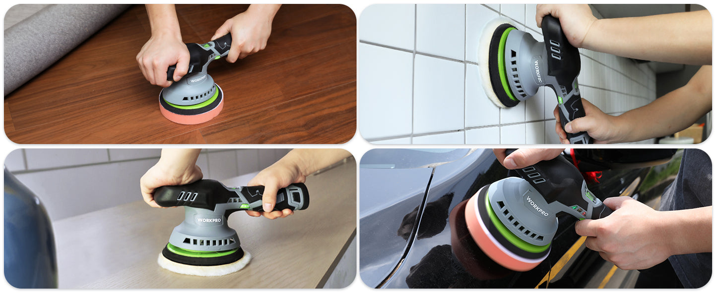 WORKPRO 6” Dual Action Cordless Buffer Polisher w/ 2Pc 12V Rechargeable Batteries
