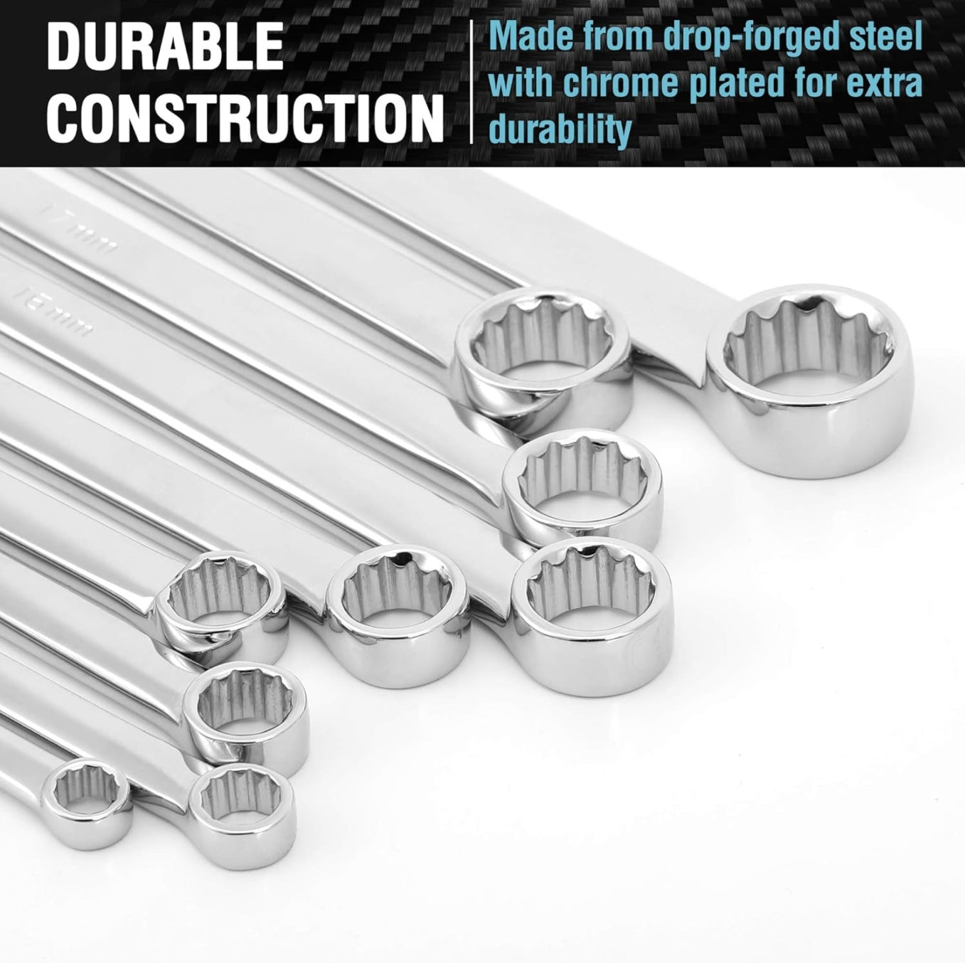 DURATECH 9PC Extra Long Double Box End Ratcheting Wrench Set, Metric, 8,10,12,13,14,16,17,19,22 mm, w/ EVA Foam Tool Organizer