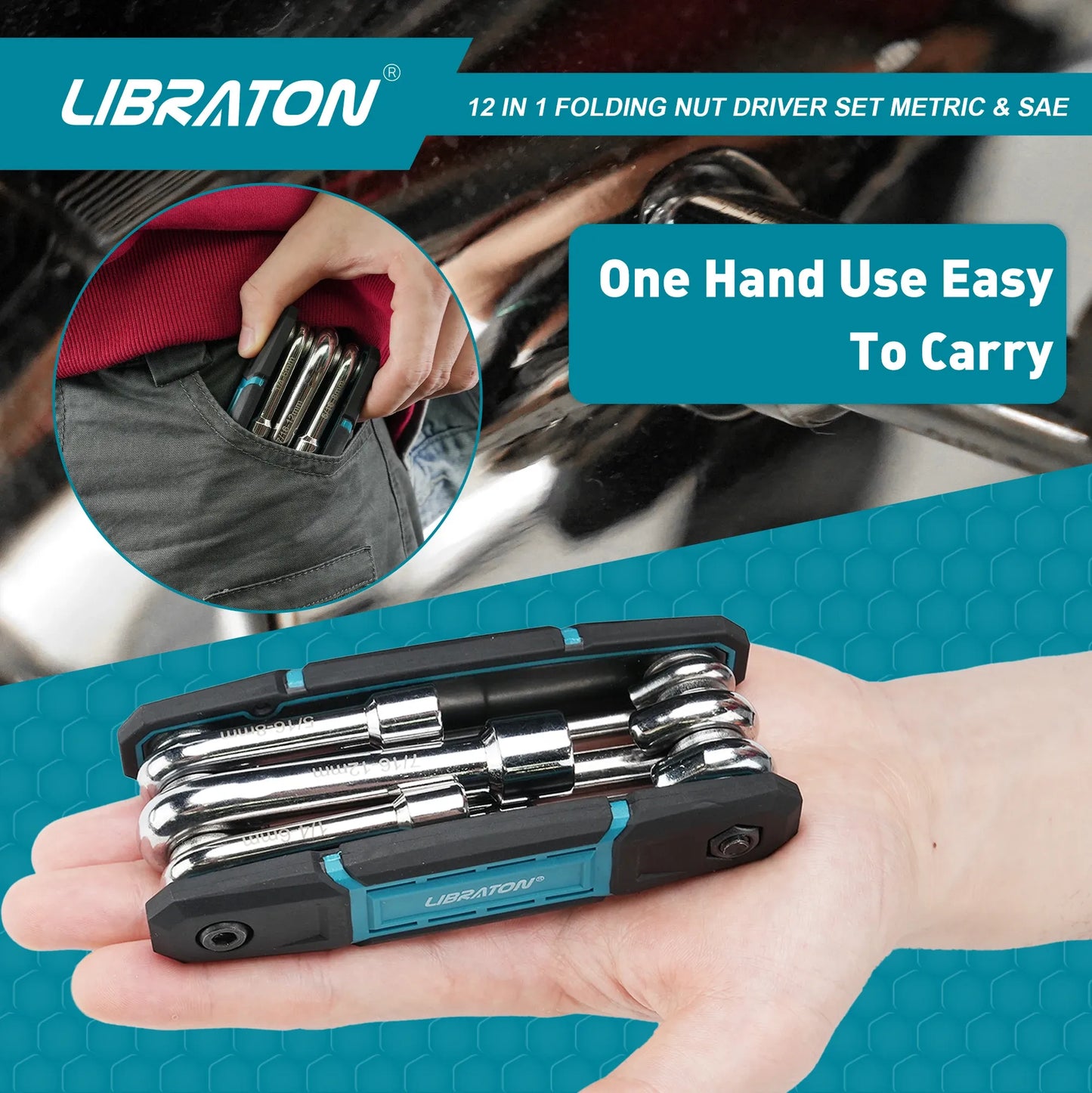 LIBRATON 12-IN-1 Folding Nut Driver Set - Metric & SAE