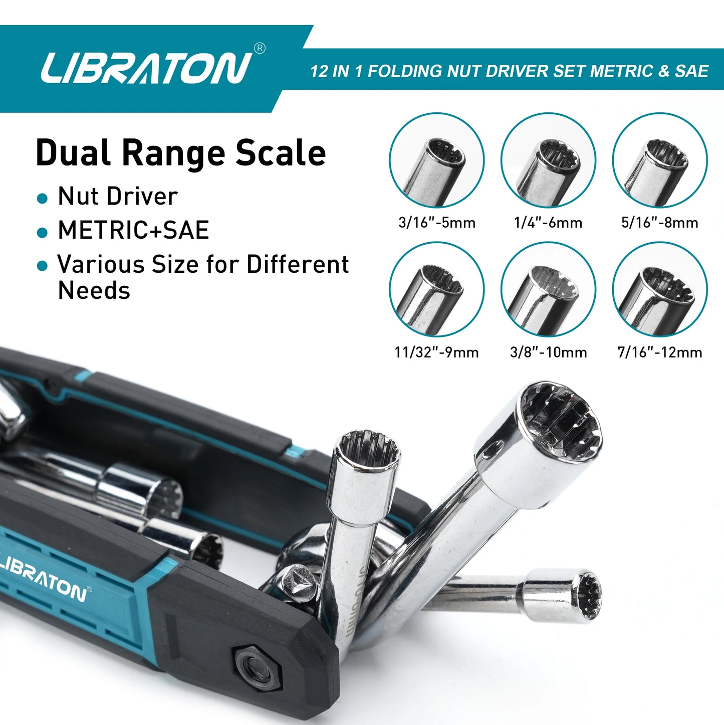 LIBRATON 12-IN-1 Folding Nut Driver Set - Metric & SAE