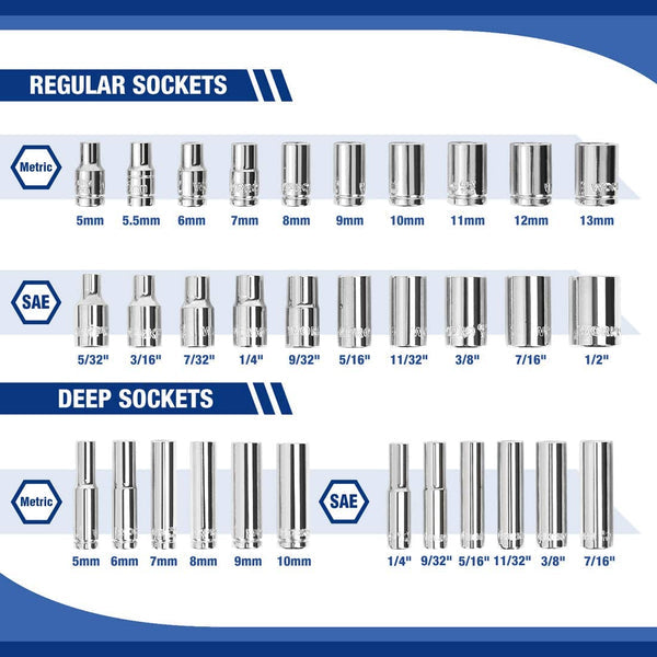 WORKPRO 70Pc Socket Set- 1/4” Metric & SAE