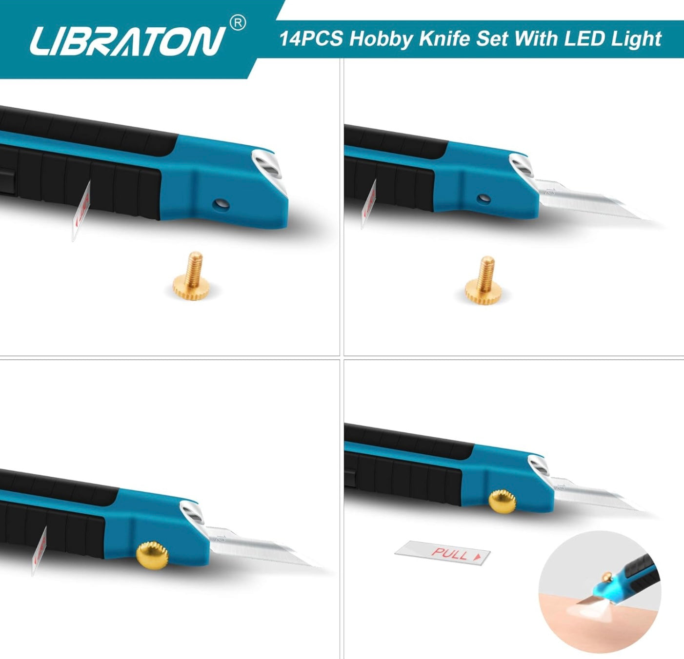 LIBRATON 14PC Hobby Knife w/ LED Light, Refill Blades
