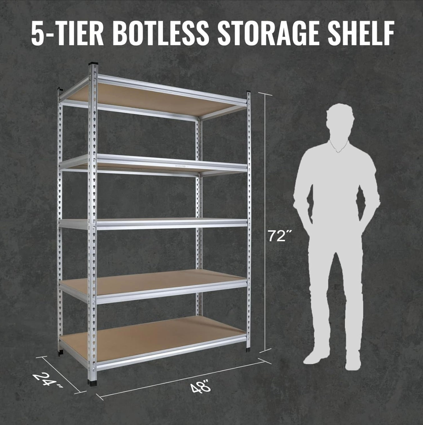 WORKPRO 5-Tier Adjustable Storage Shelving Unit, Heavy Duty Aluminum Alloy Shelves, 2750 lbs Load Capacity (Total)
