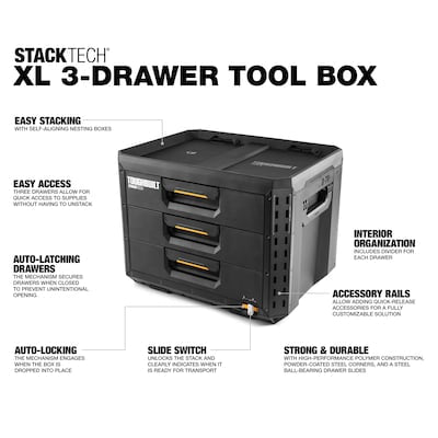 TOUGHBUILT STACKTECH XL 3-Drawer Plastic/Metal Tool Box