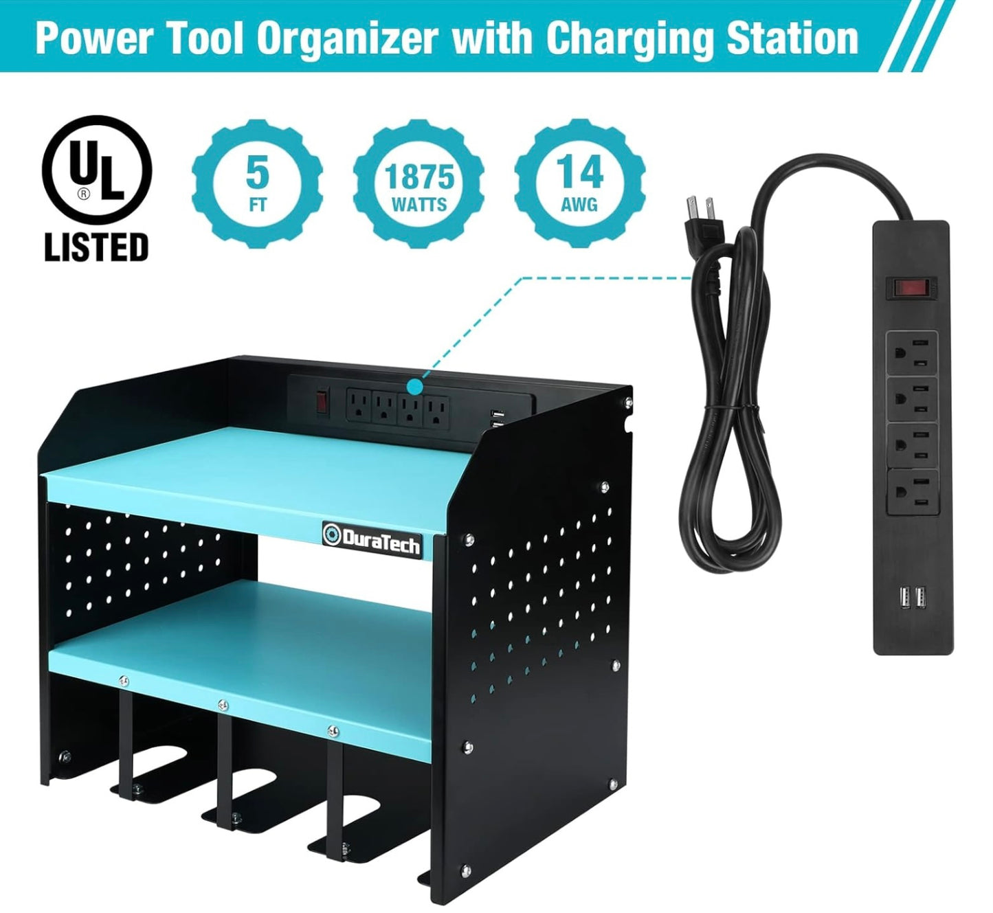 DURATECH Power Tool Organizer Wall Mount w/ Power Strip