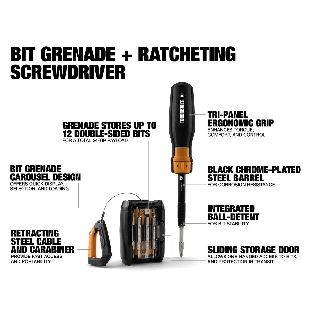 TOUGHBUILT Ratcheting Multi-Bit Driver + 24-Bit Grenade
