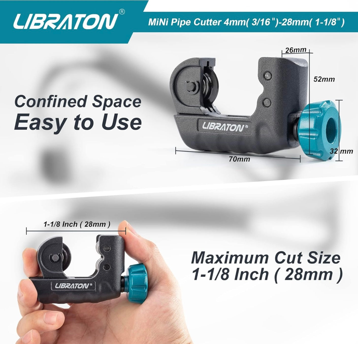 LIBRATON Mini Pipe Cutter 4mm(3/16”) - 28mm(1-1/8”)