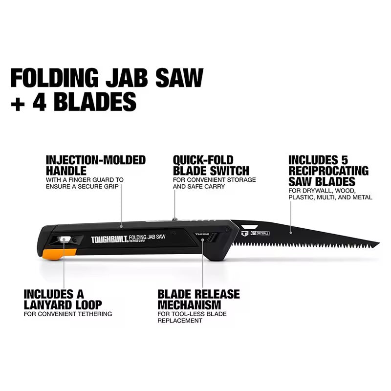 TOUGHBUILT Folding Jab Saw + 4 Blades