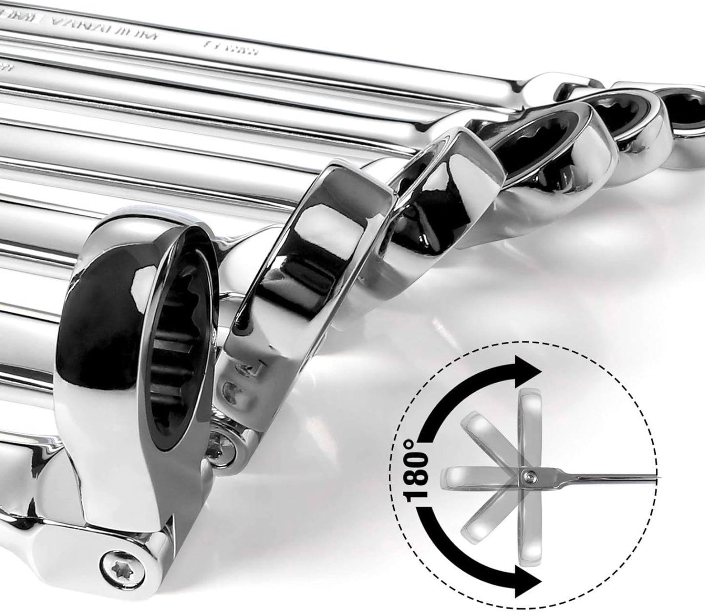 DURATECH 6PC Extra Long Flex-Head Double Box End Ratcheting Wrench Set, Metric 8-19 mm, w/ Roll-Up Pouch