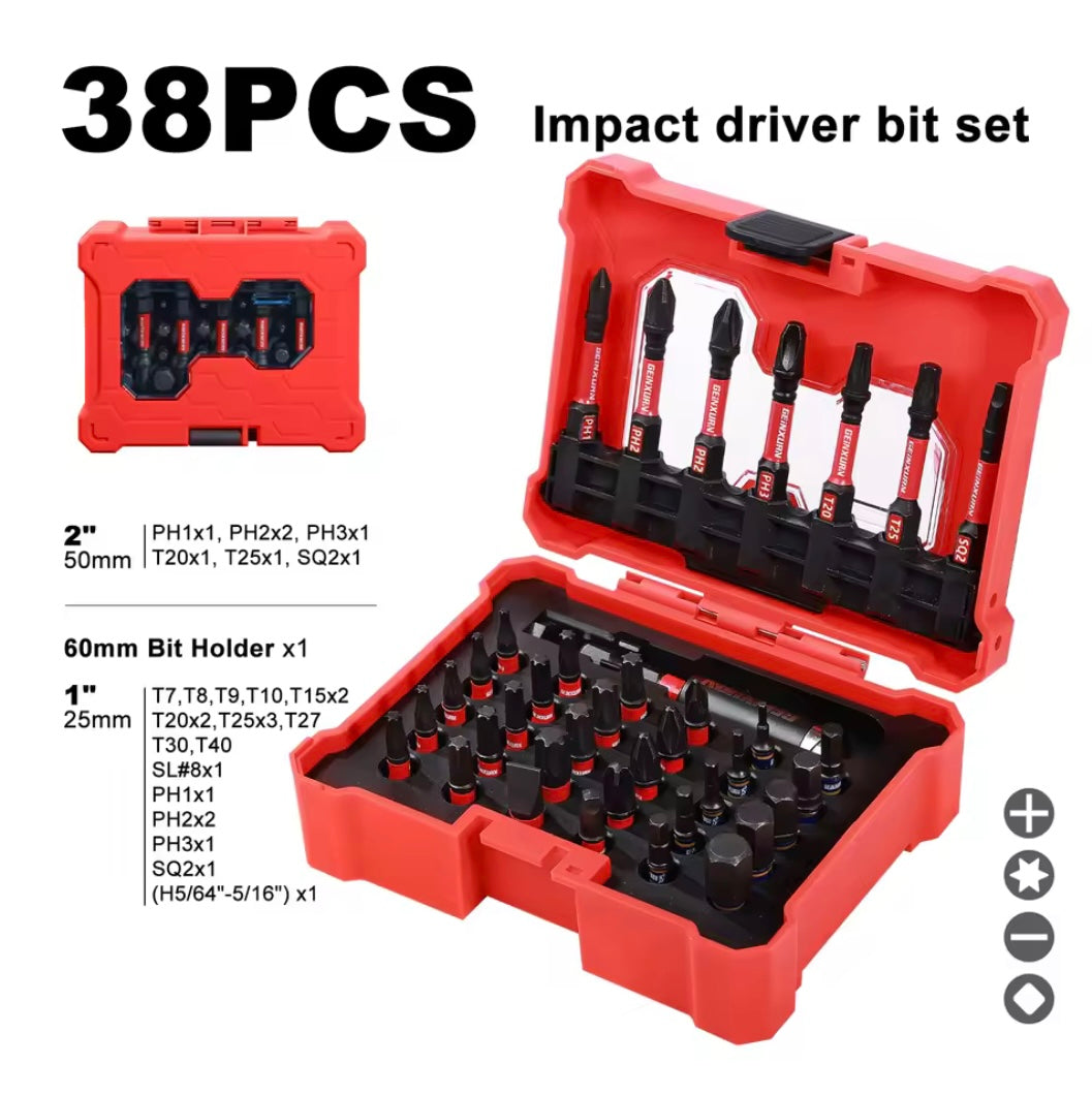 GEINXURN 38PC Impact Driver Bit Set w/ 2.4” Bit Holder Extension