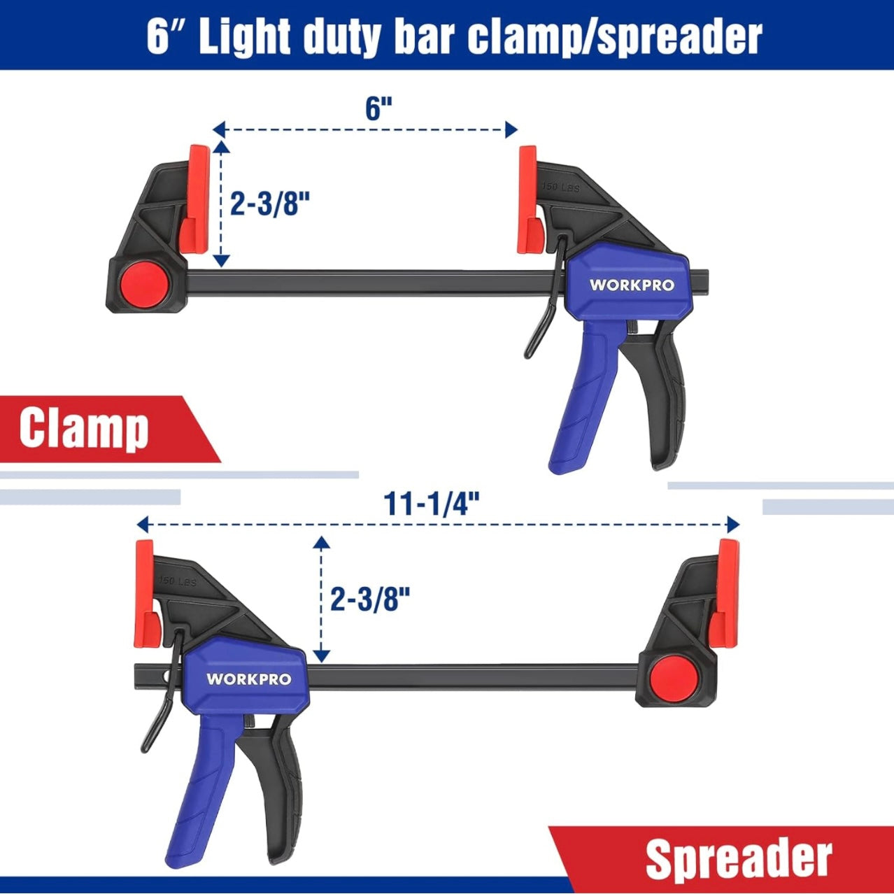WORKPRO Woodworking Bar Clamps 6”(2)/4.5”(2)