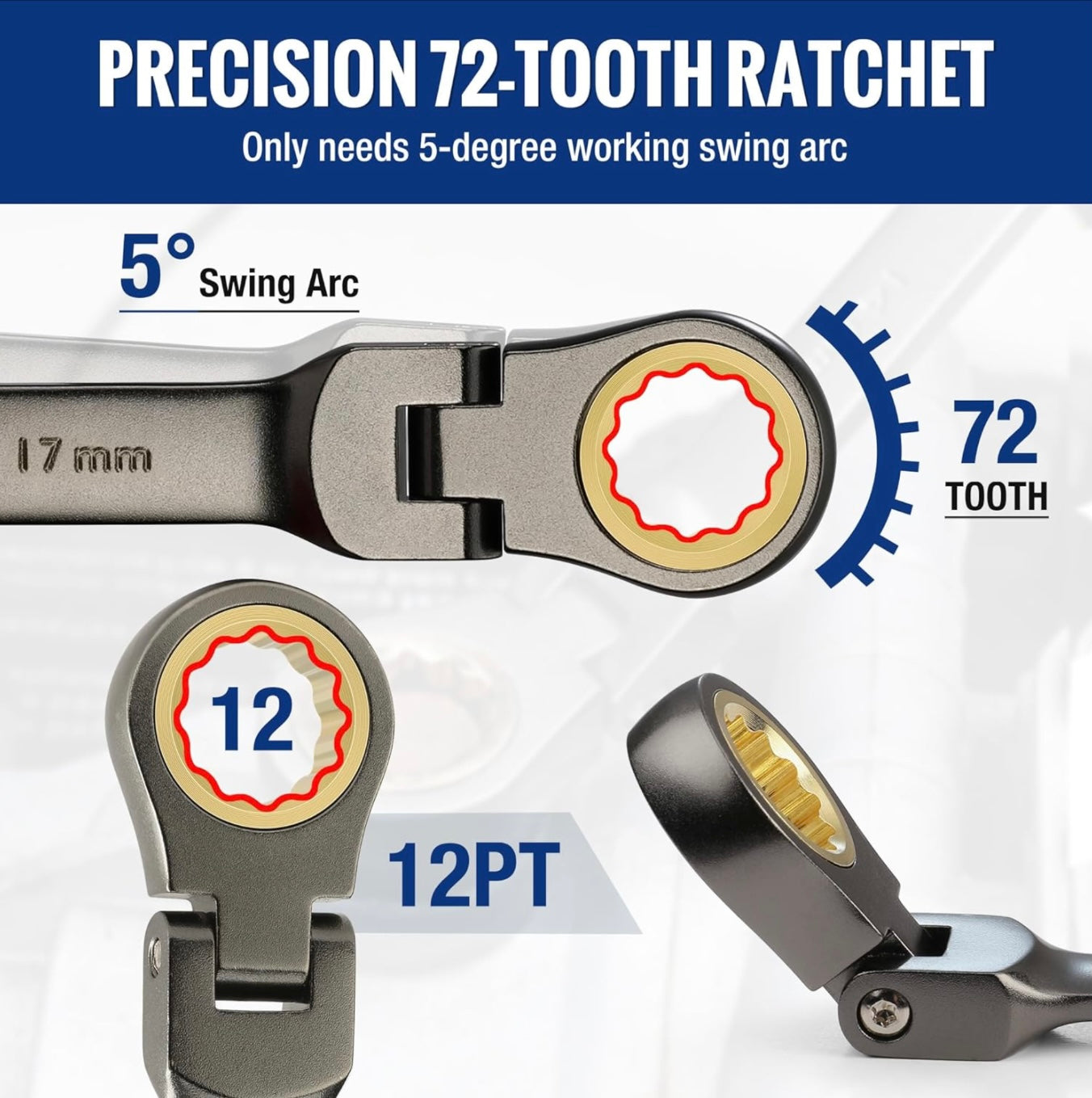 WORKPRO 8-piece Flex-Head Ratcheting Combination Wrench Set w/ Organizer Bag, Metric 9-17 mm
