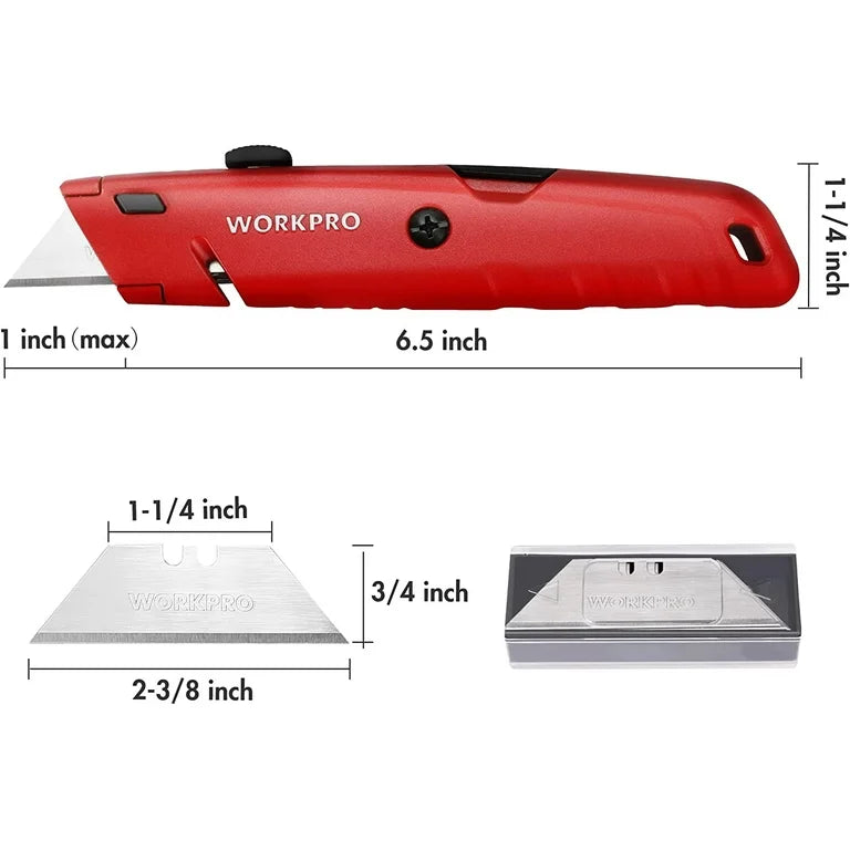 WORKPRO Quick-Change Retractable Box Cutter w/ Extra SK5 Blades
