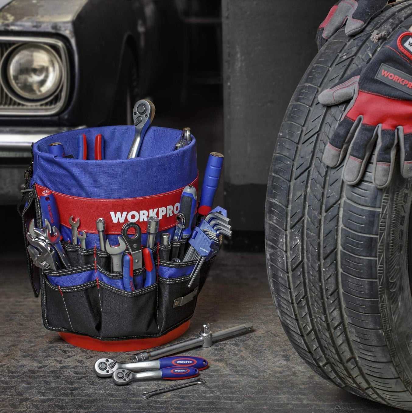 WORKPRO Bucket Tool Organizer w/ 51 Pockets, Fits 3.5-5 Gallon Bucket (Tools Excluded)