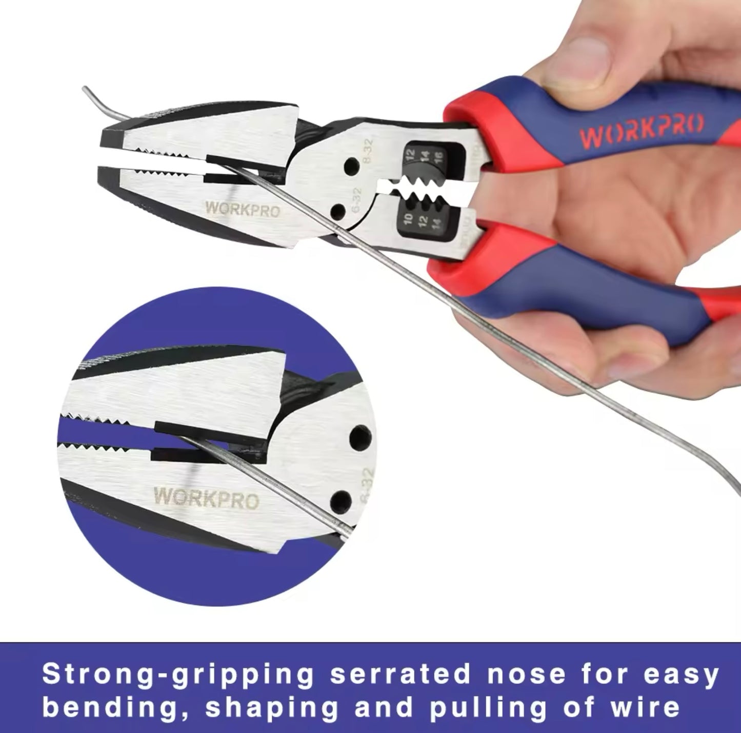 WORKPRO 8” Multi-Combination Pliers w/ Wire Cutter, Stripper, Crimper