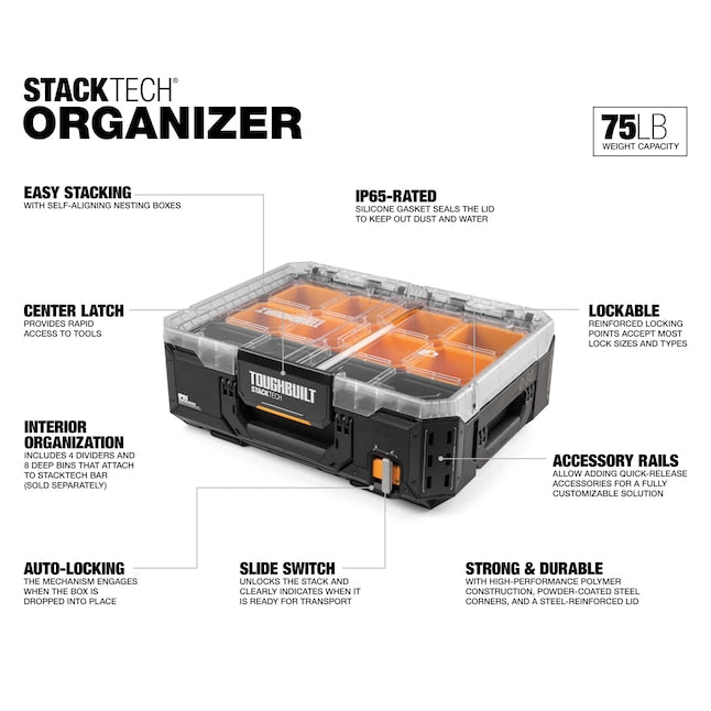 TOUGHBUILT STACKTECH 11-Compartment Large Plastic Small Parts Organizer