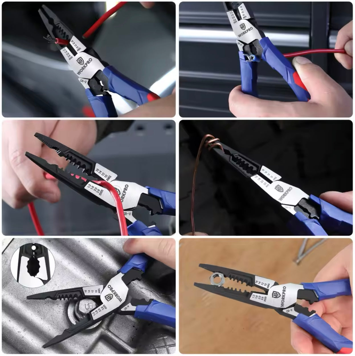 WORKPRO 8” Multifunctional Long Nose Pliers w/ Wire Cutter, Stripper, Crimper