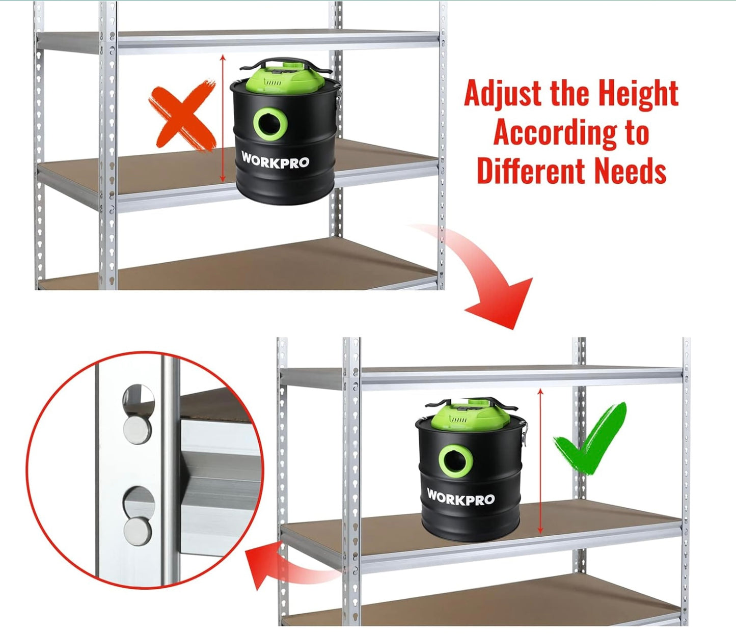 WORKPRO 5-Tier Adjustable Storage Shelving Unit, Heavy Duty Aluminum Alloy Shelves, 2750 lbs Load Capacity (Total)