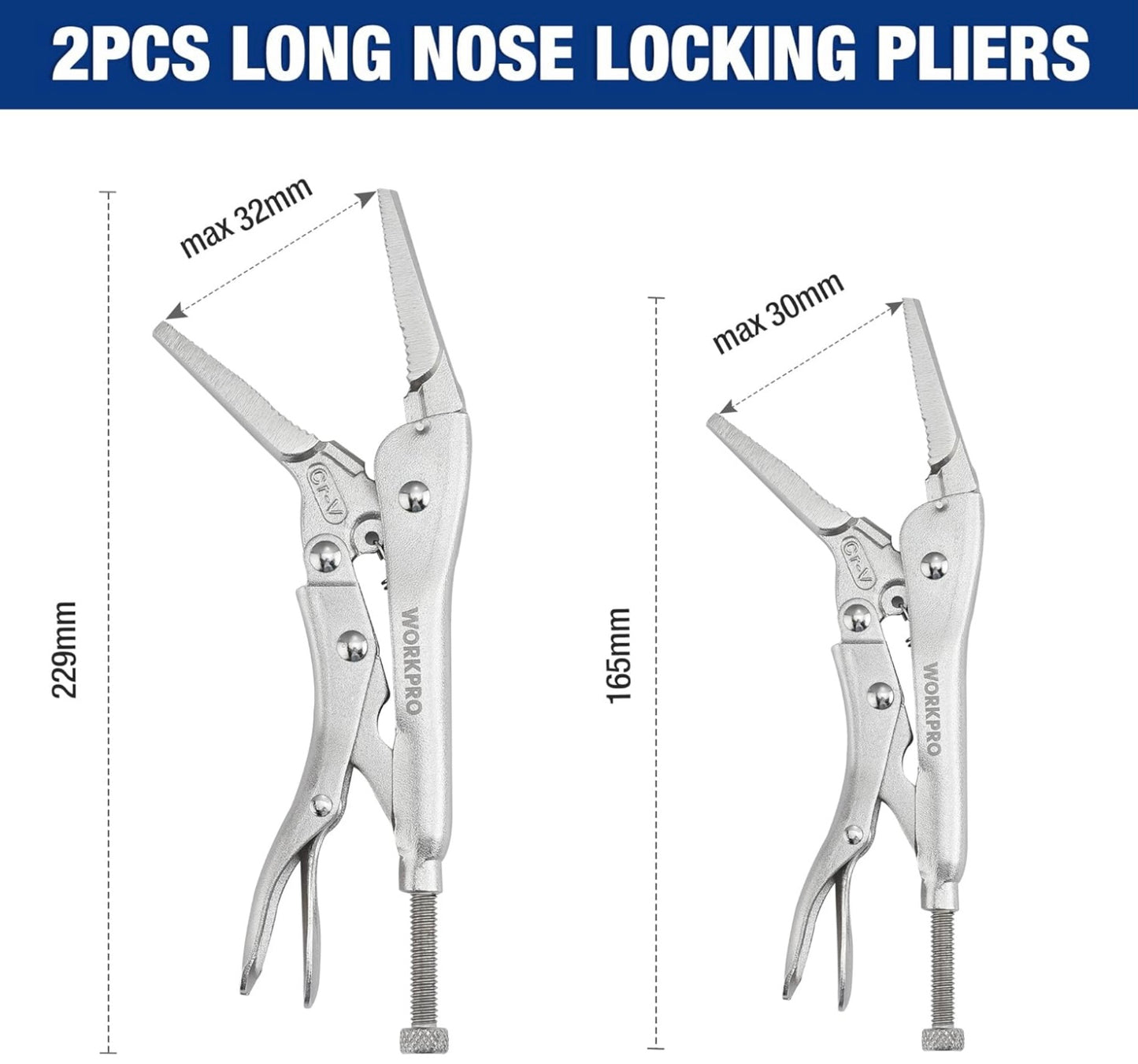 WORKPRO 5-Piece Locking Pliers Set, 5/7/10 inch Curved Jaw Pliers, 6.5/9 inch Long Nose Pliers