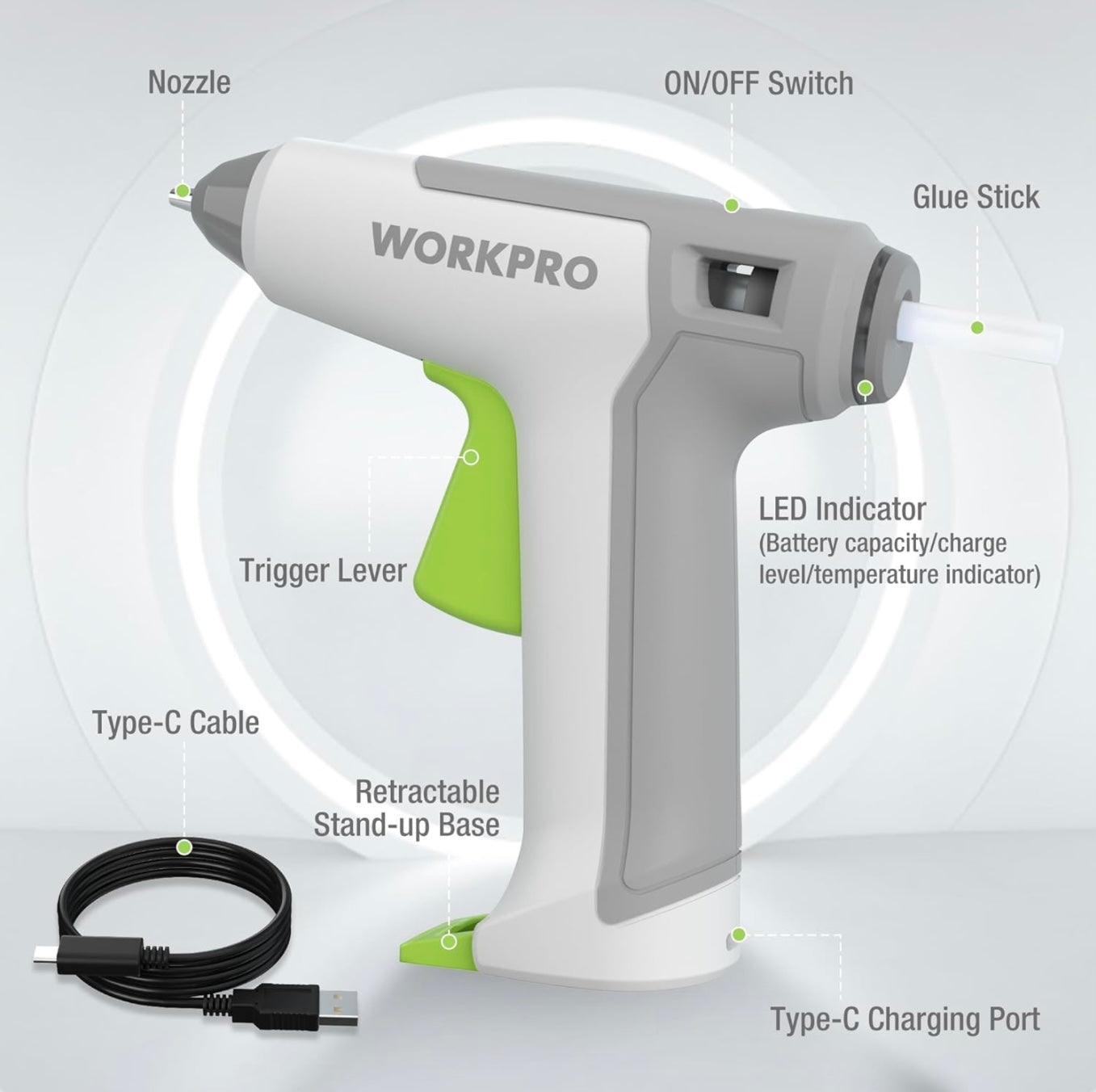WORKPRO 3.6V Cordless Hot Glue Gun