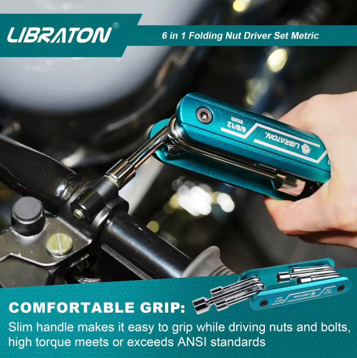 LIBRATON 6-IN-1 Folding Nut Driver Set - Metric