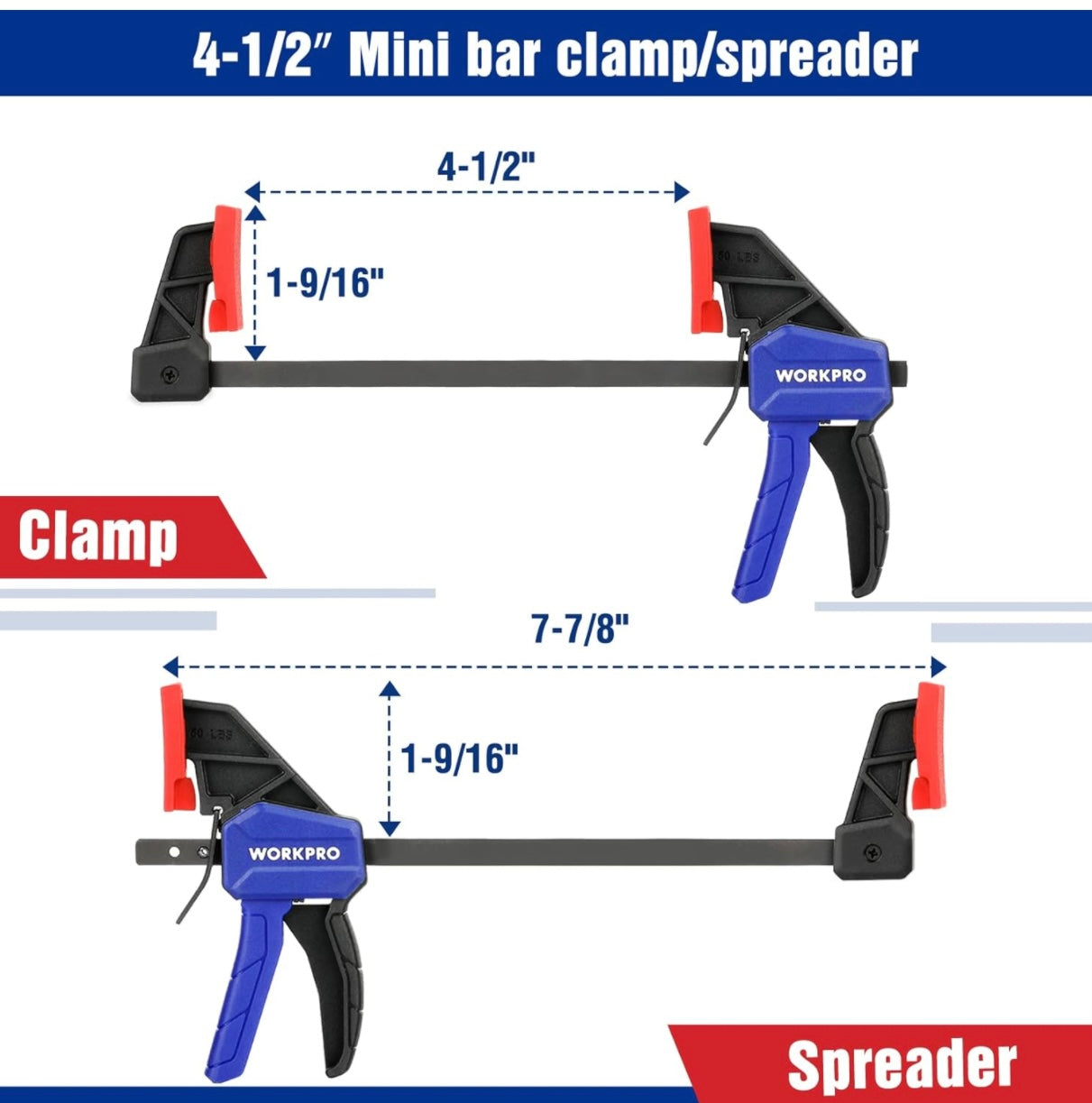 WORKPRO Woodworking Bar Clamps 6”(2)/4.5”(2)