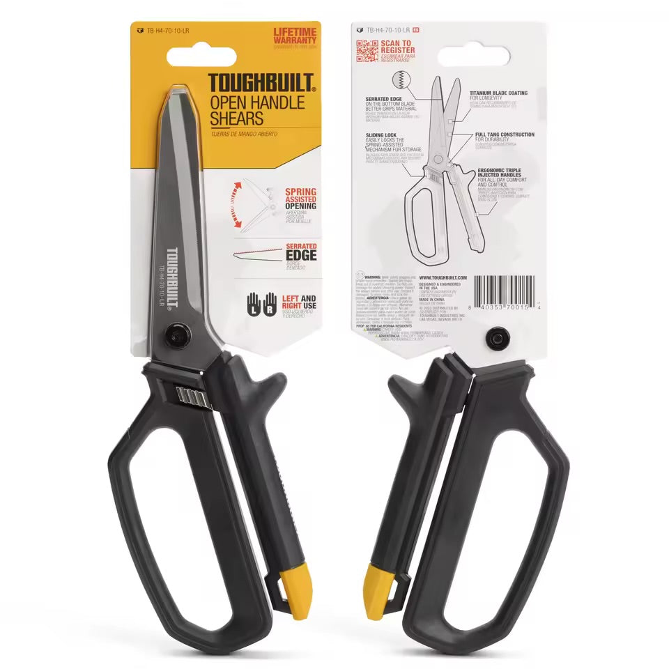 TOUGHBUILT 5-in Micro-serrated Open Handle Spring Assisted Scissors
