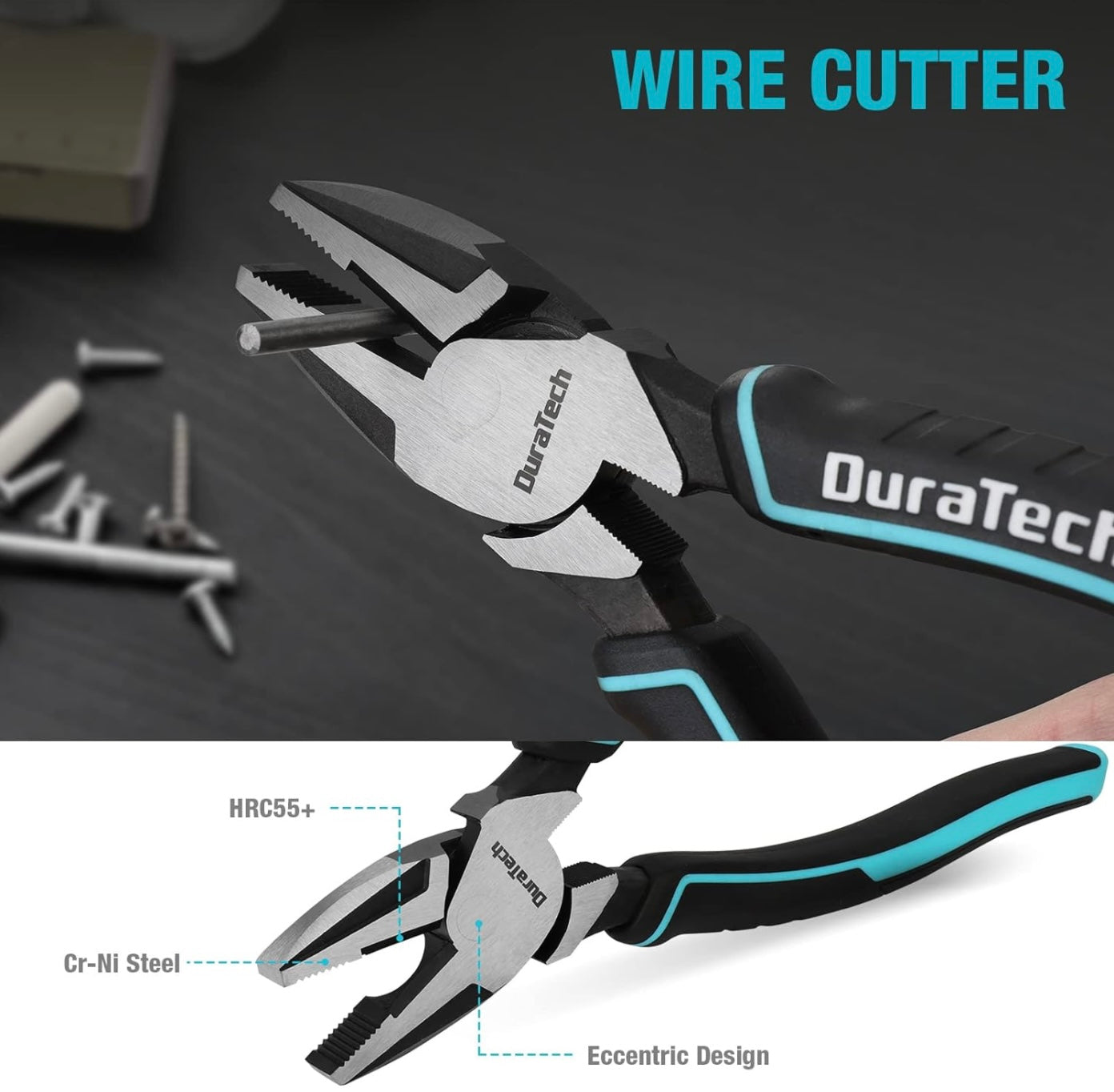 DURATECH 5PC Pliers Set, 6" Long Nose, 6” Slip Joint, 6” Diagonal Cutting, 8" Linesman, 8” Groove Joint Pliers w/ Oxford Rolling Pouch