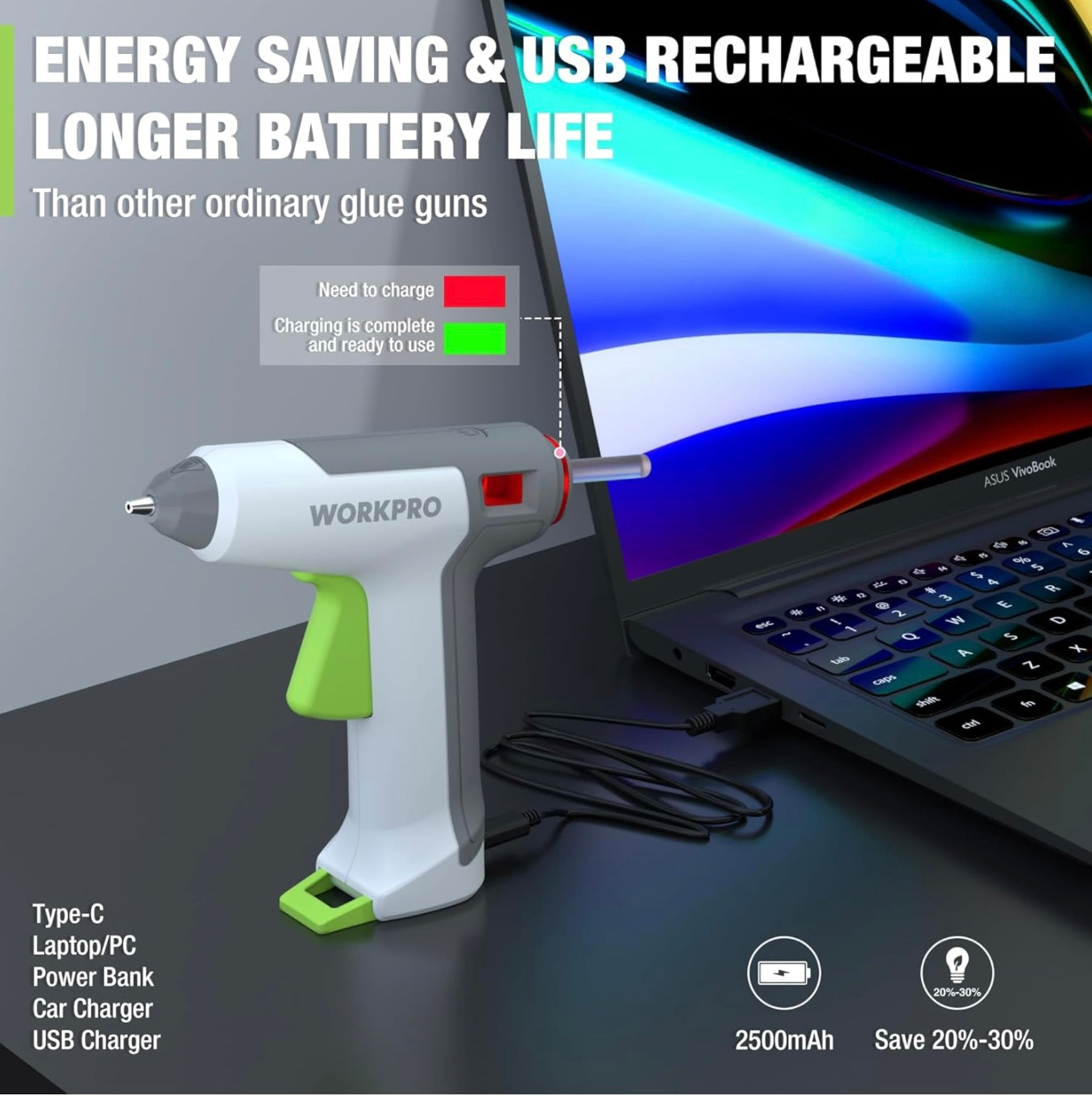 WORKPRO 3.6V Cordless Hot Glue Gun