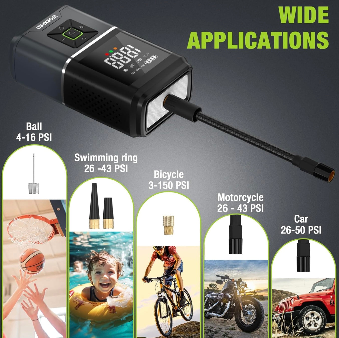 WORKPRO 7.2V Portable Air Compressor w/ LED Flashlight