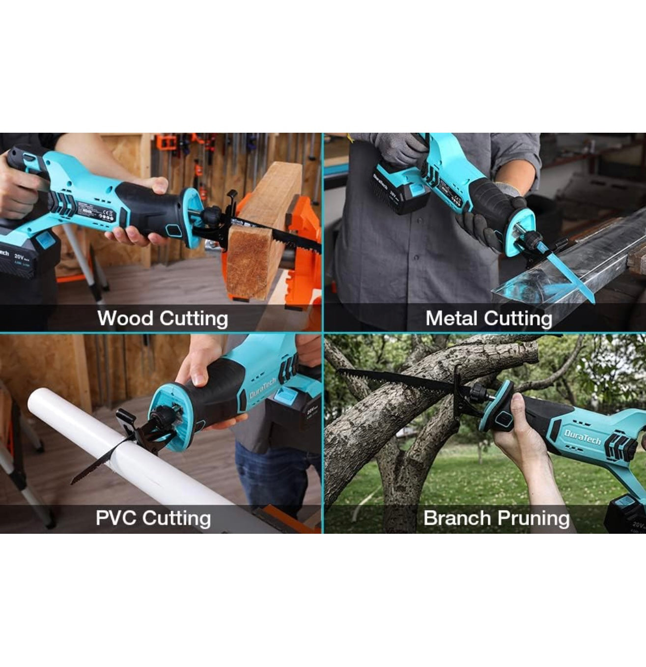 DURATECH 20V Cordless Reciprocating Saw w/ 4.0Ah Li-Ion Battery, Charger, 4 Blades