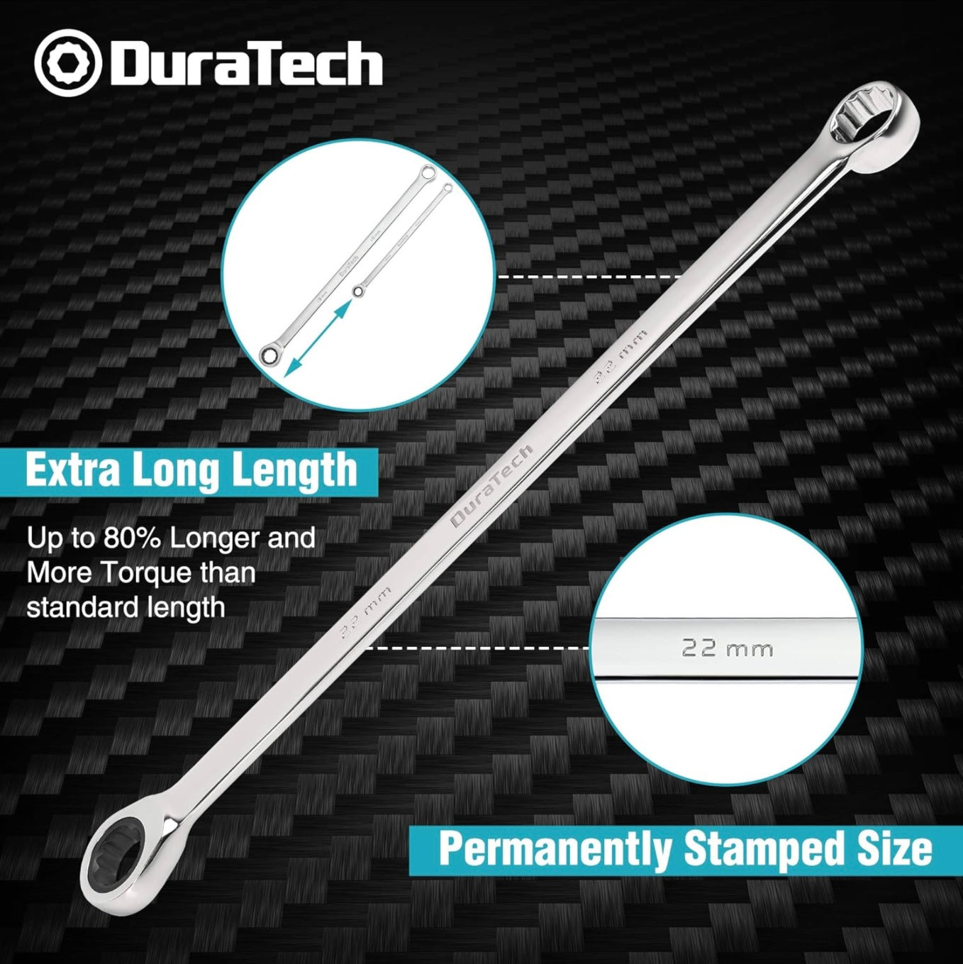DURATECH 9PC Extra Long Double Box End Ratcheting Wrench Set, Metric, 8,10,12,13,14,16,17,19,22 mm, w/ EVA Foam Tool Organizer