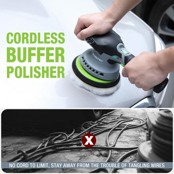 WORKPRO 6” Dual Action Cordless Buffer Polisher w/ 2Pc 12V Rechargeable Batteries