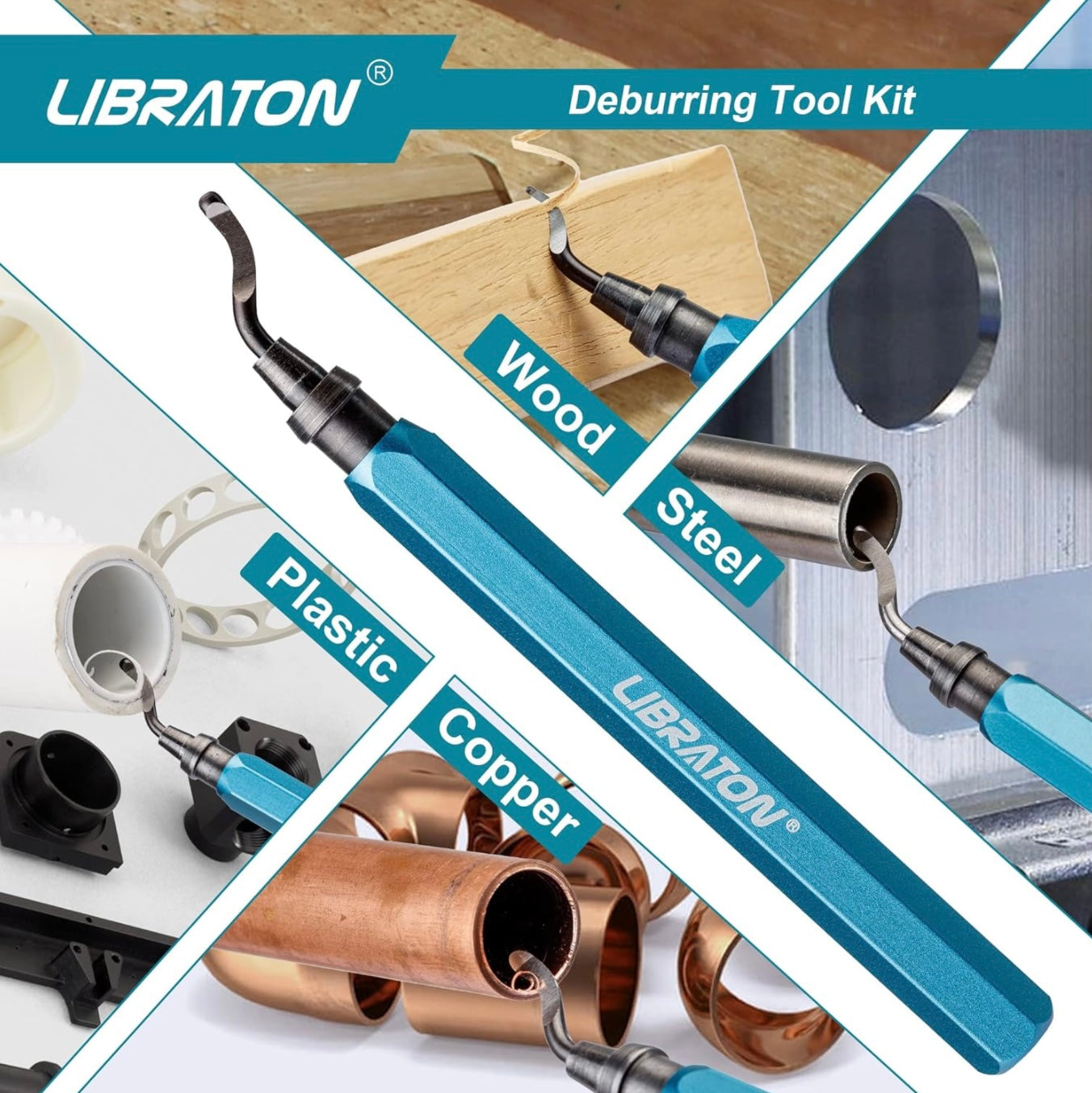 Libraton 12PC 360 Degree Rotary Head Deburring Tool w/ 11 High Speed Steel Blades