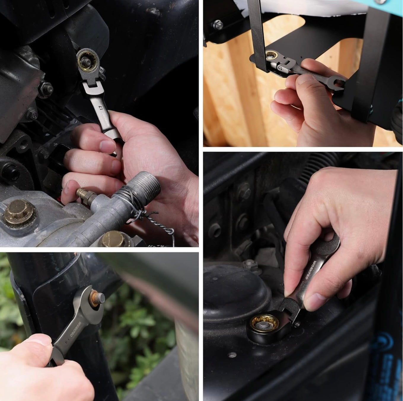 WORKPRO 8PC Flex Head Stubby Ratcheting Combination Wrench Set, Metric 9, 10, 11, 12, 13, 14, 15, 17 mm, w/ Rolling Pouch