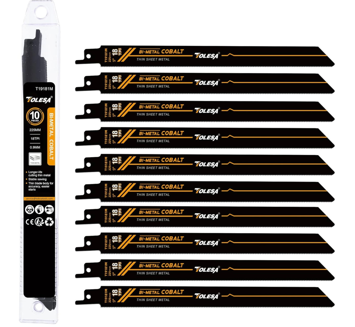 TOLESA 10PC 6”/9” Thin Sheet Metal 18TPI Reciprocating Saw Blades