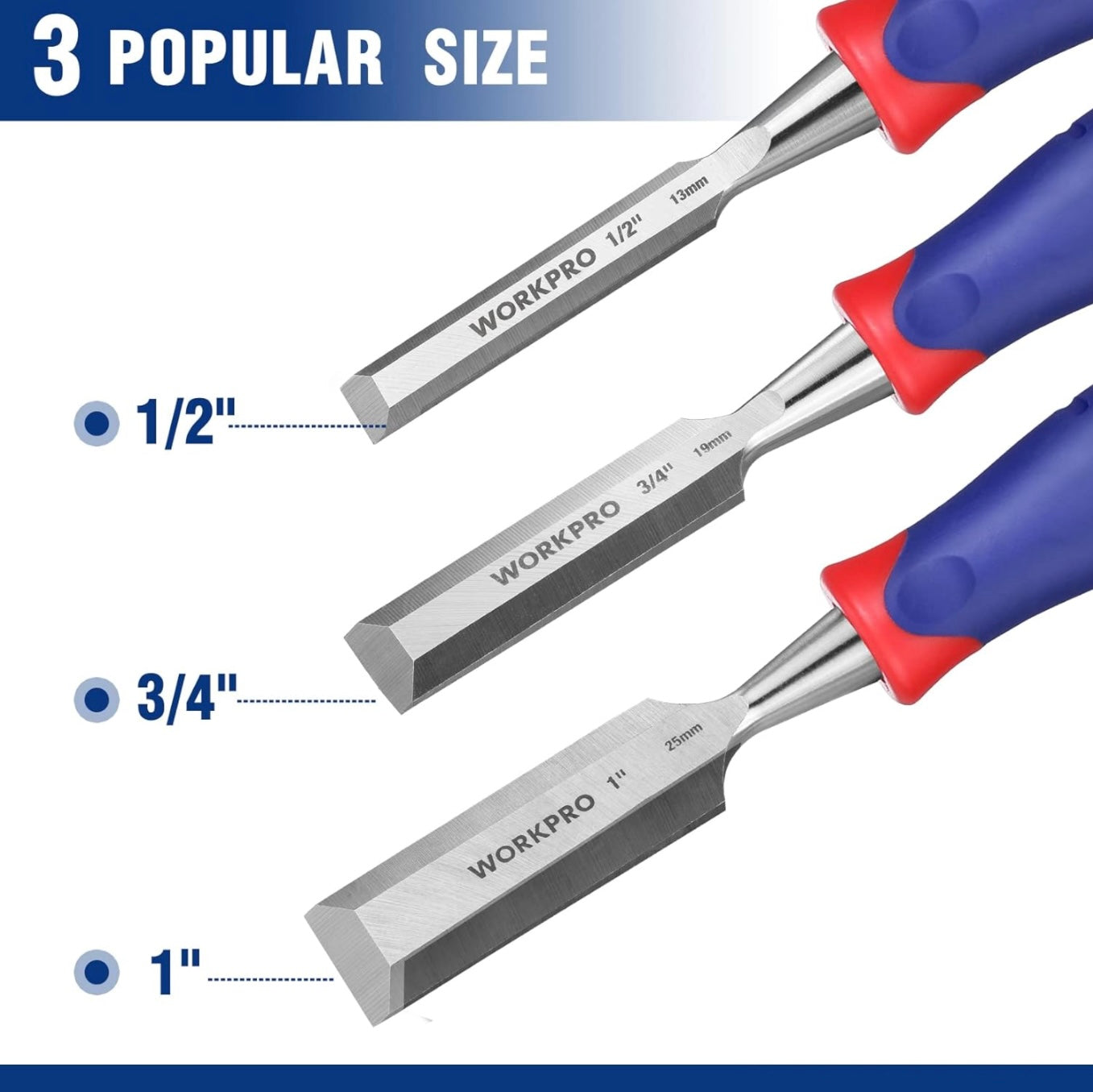WORKPRO 3-piece Wood Chisel Set w/ Hammer End