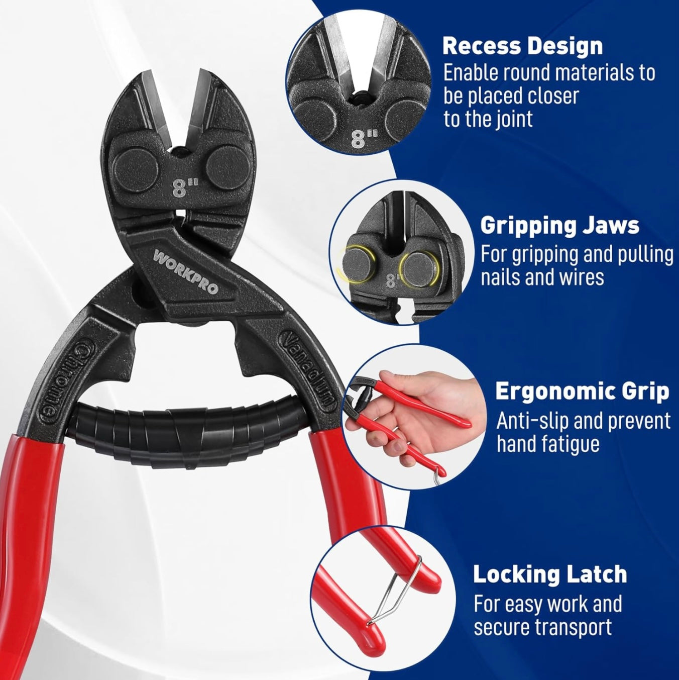 WORKPRO 8” Mini Bolt Cutter w/ Recess & Spring