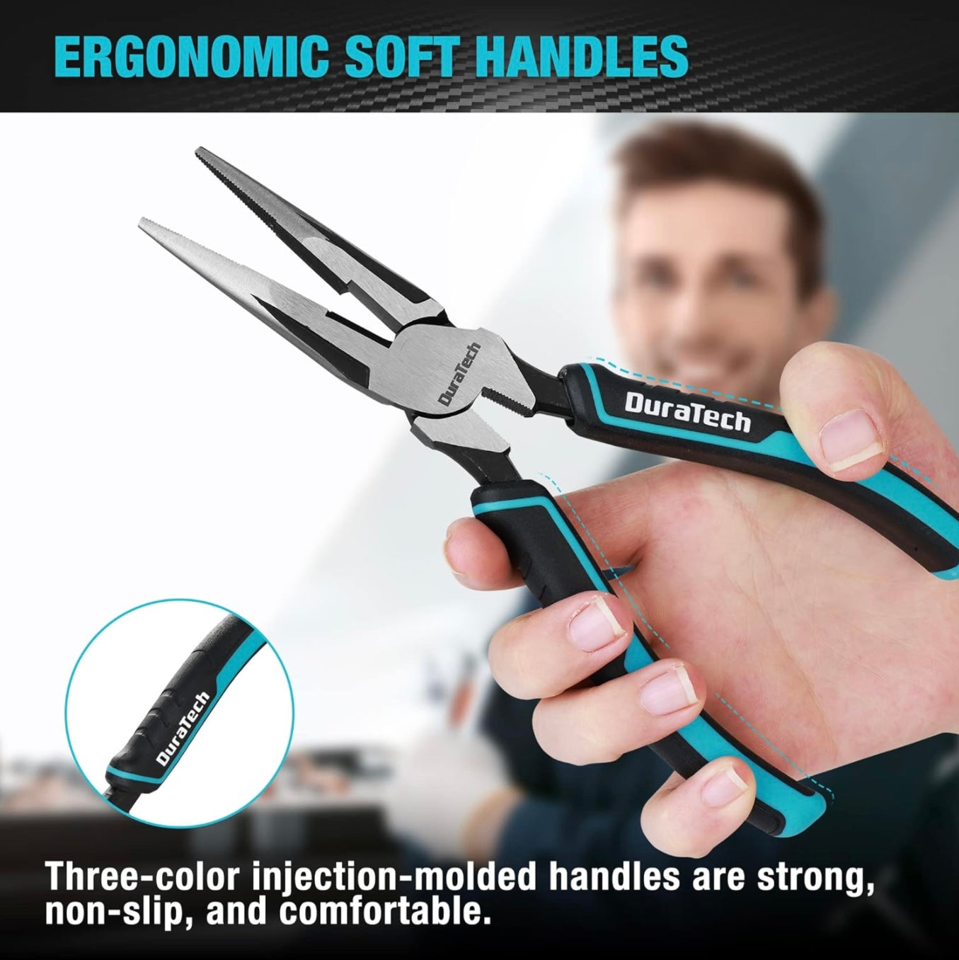 DURATECH 3PC Plier Set, Includes 8” Needle Nose Pliers, 8” Slip Joint Pliers and 7” Diagonal Pliers