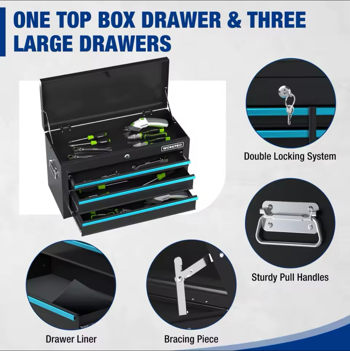 WORKPRO 5-Drawer 2-In-1 Rolling Removable Tool Chest & Cabinet