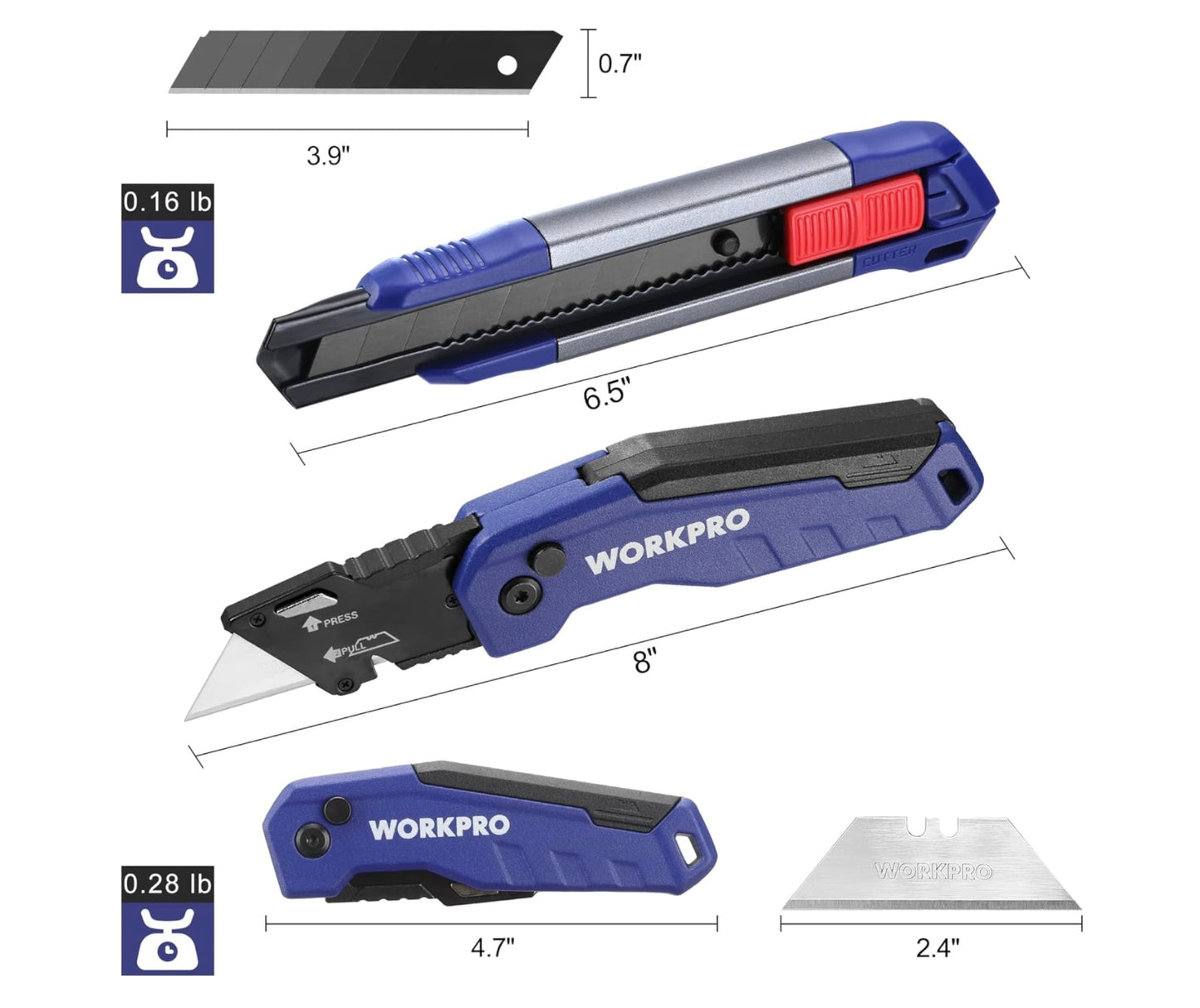 WORKPRO Quick-Change Folding Utility Knife & Retractable Snap-Off Box Cutter w/ Extra Blades