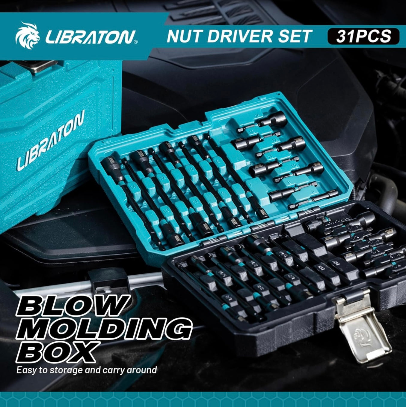 LIBRATON 31PCS 1/4” Magnetic Nut Driver Set - Metric & SAE w/ Impact to Hex Converter, PH1, PH2, Storage Box